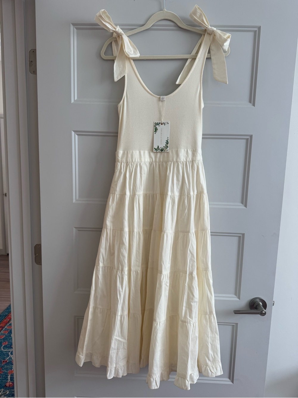Chelsea & Violet Cream Tie-Shoulder Tiered Midi Dress
